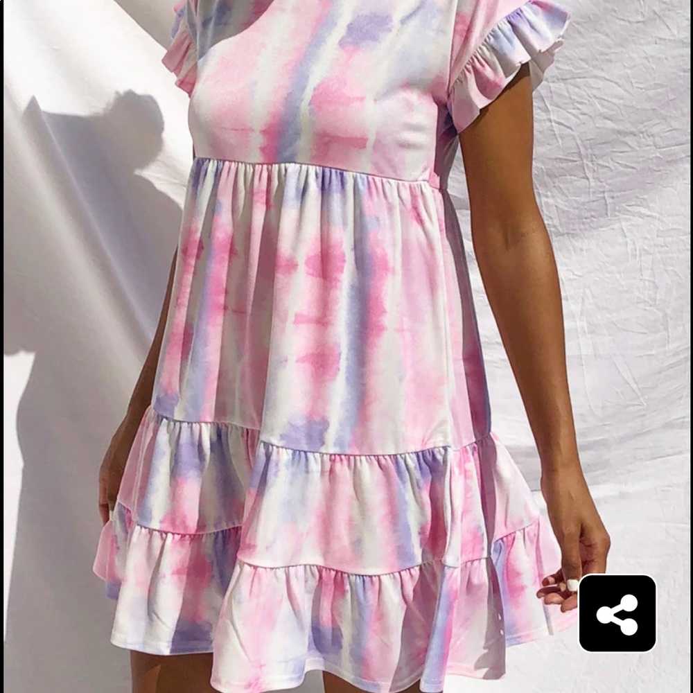 Purple tie dye frill mock sleeve dress